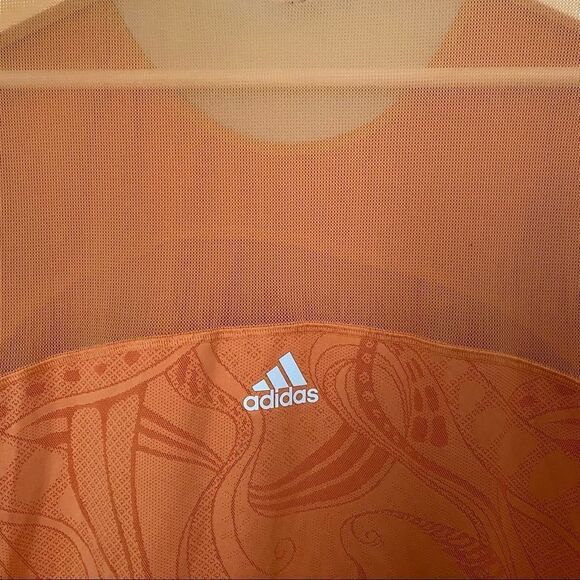 Adidas T-Shirt Top Orange Athletic Workout Athleisure Casual Sheer Climacool - Picture 8 of 12